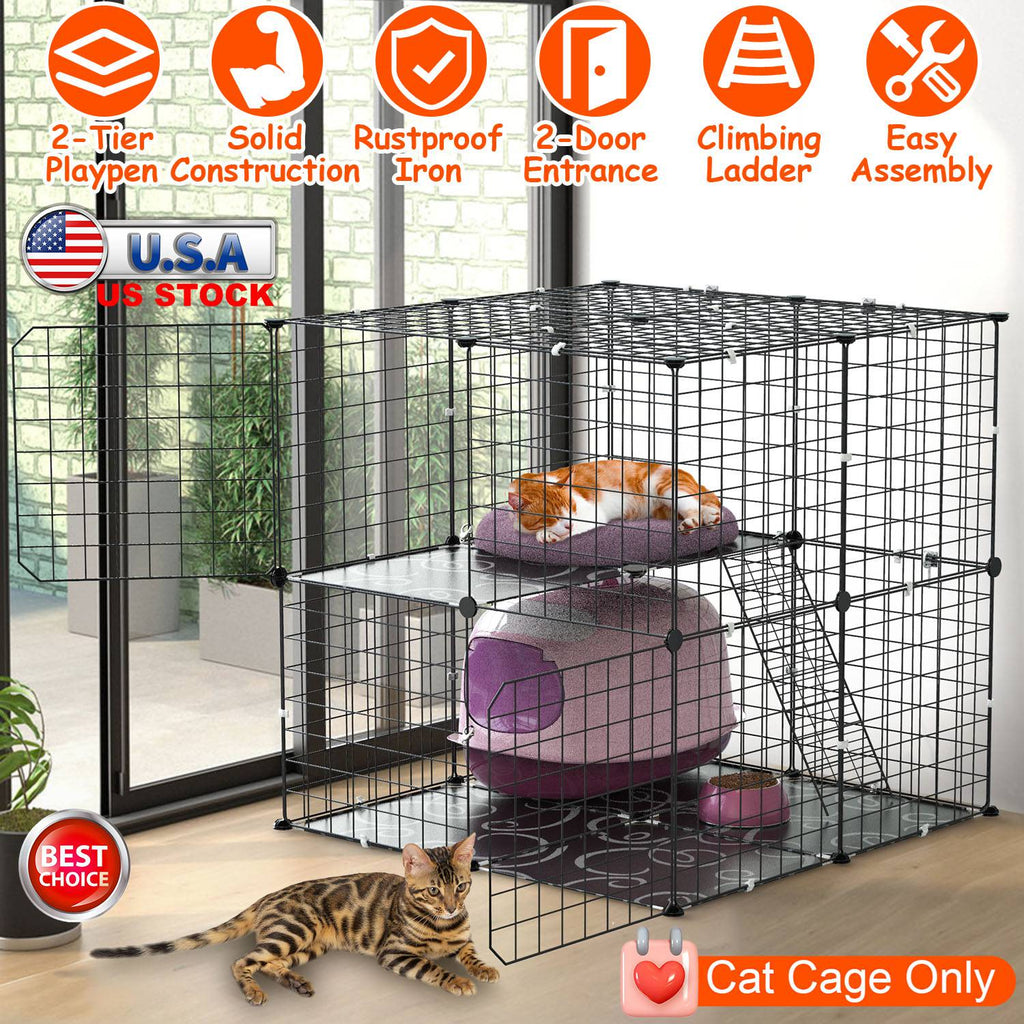 2-Tier Indoor Cat & Small Pet Playpen with Ladder
