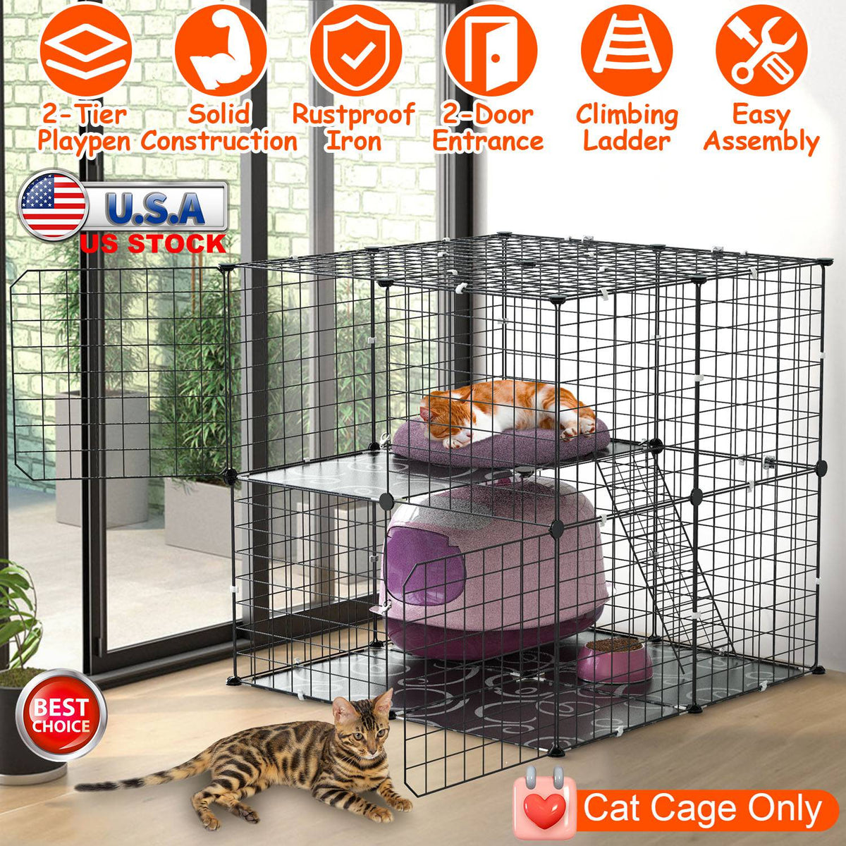 2-Tier Indoor Cat & Small Pet Playpen with Ladder