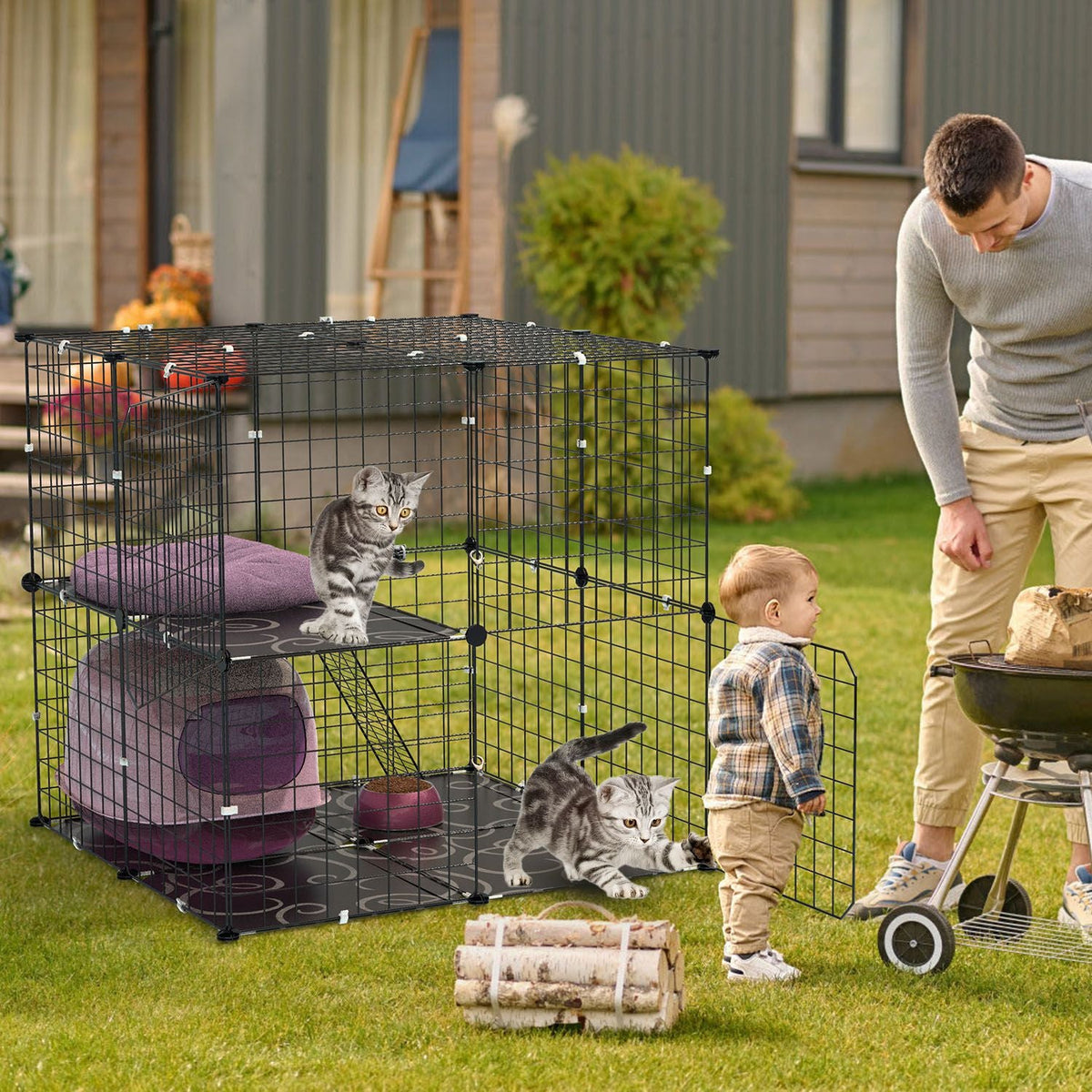 2-Tier Indoor Cat & Small Pet Playpen with Ladder
