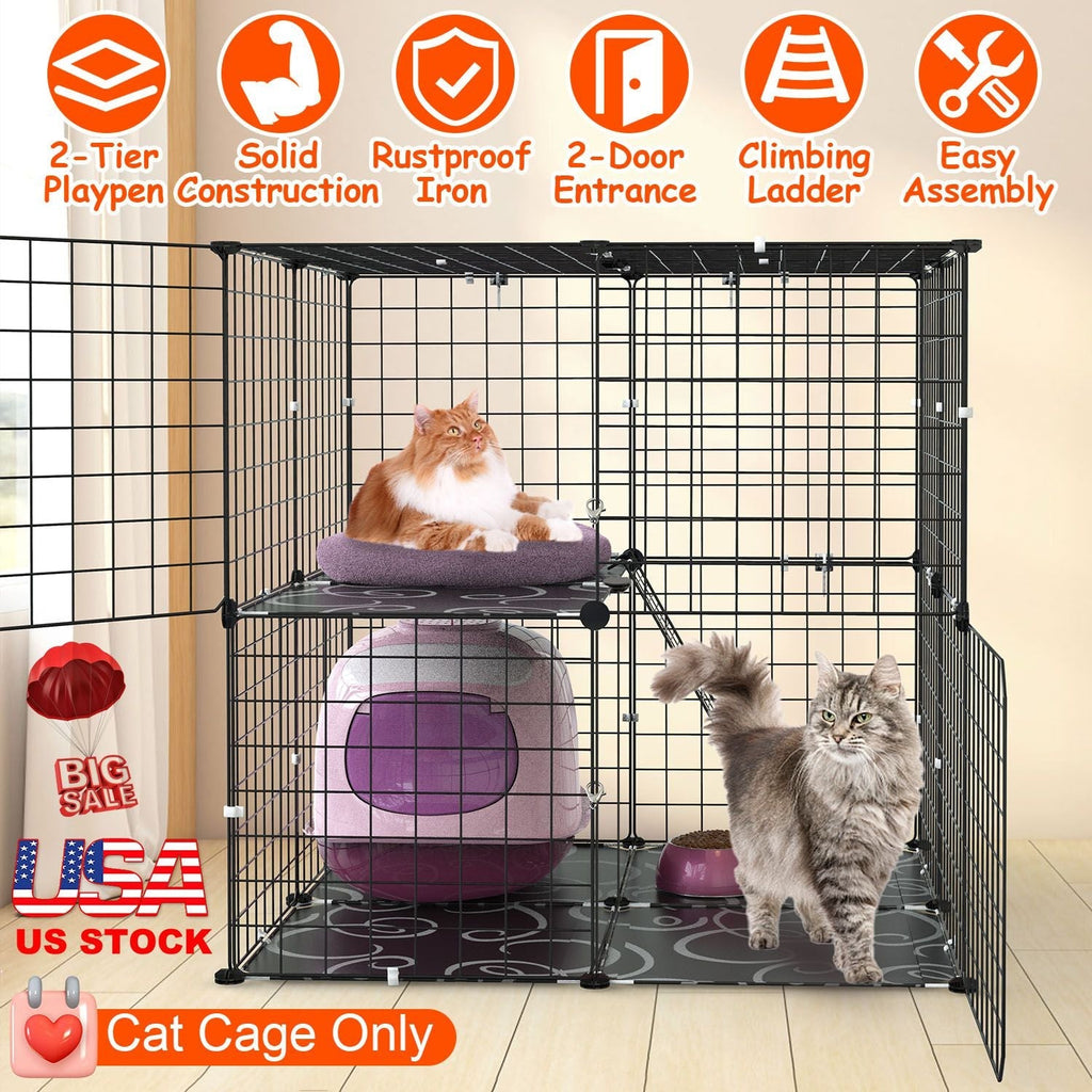 2-Tier Indoor Cat & Small Pet Playpen with Ladder