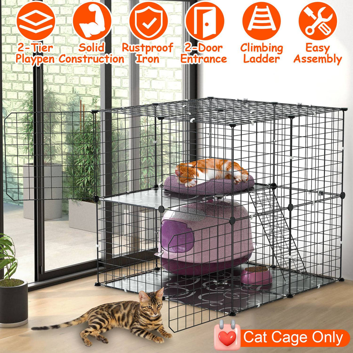 2-Tier Indoor Cat & Small Pet Playpen with Ladder