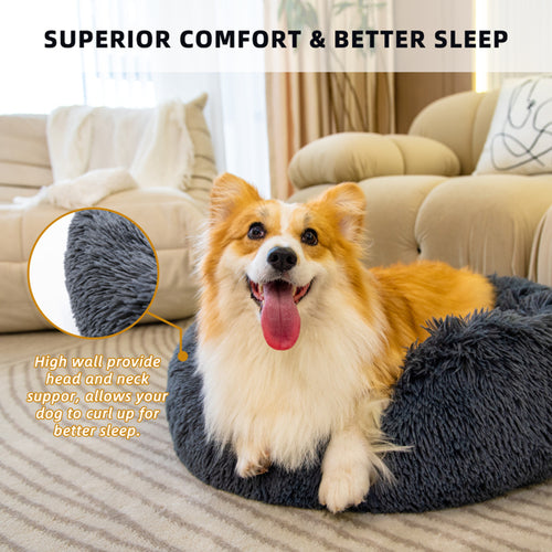 Plush Donut Calming Pet Bed for Cats & Dogs