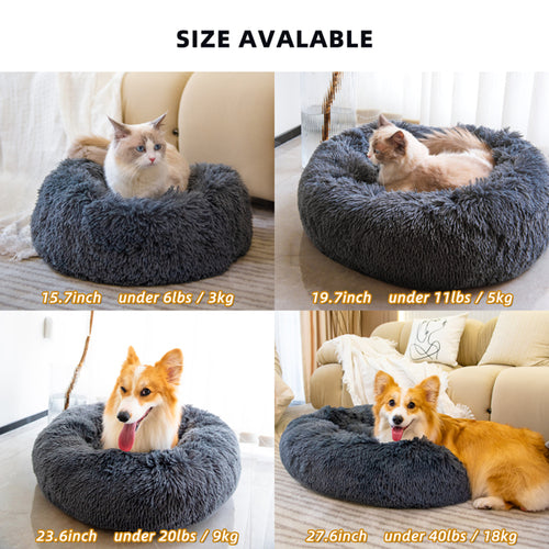 Plush Donut Calming Pet Bed for Cats & Dogs