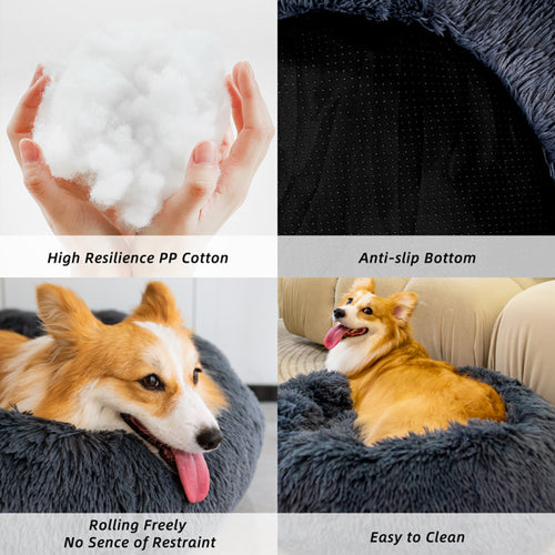 Plush Donut Calming Pet Bed for Cats & Dogs