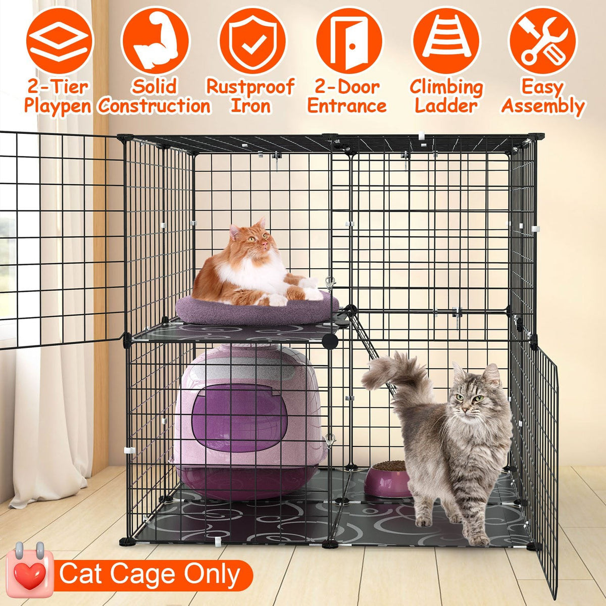 2-Tier Indoor Cat & Small Pet Playpen with Ladder
